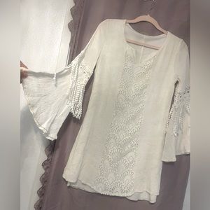 White with lace retro mini dress